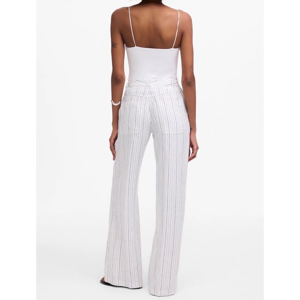 Madewell The Zoe Relaxed Wide Pant 100% Linen Striped White Blue size 6 NV159 - Picture 4 of 13